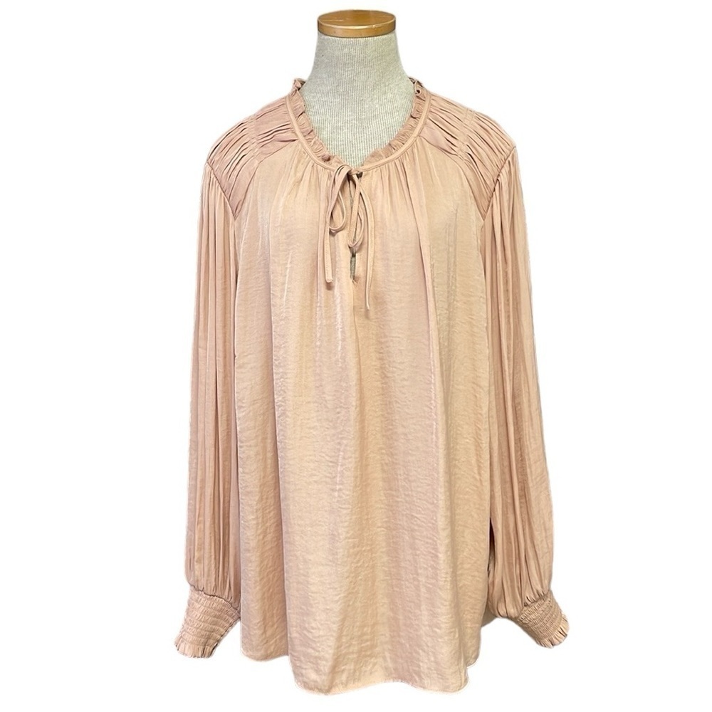 Joie Blouse Women's 1X Plus Pink Elastic Cuff Drapey Top Shirt